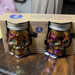 Rainbow Fusion Halloween Multi Color "Skulls" Salt & Pepper Shakers